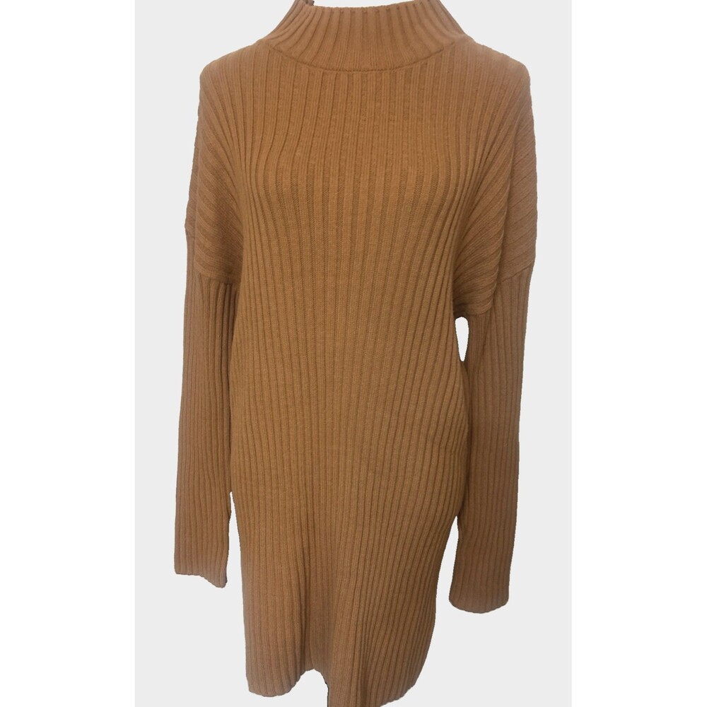 Nordstrom BP Sz L Tan Ribbed Mock Neck Long Sleeve Sweater Pullover Dress